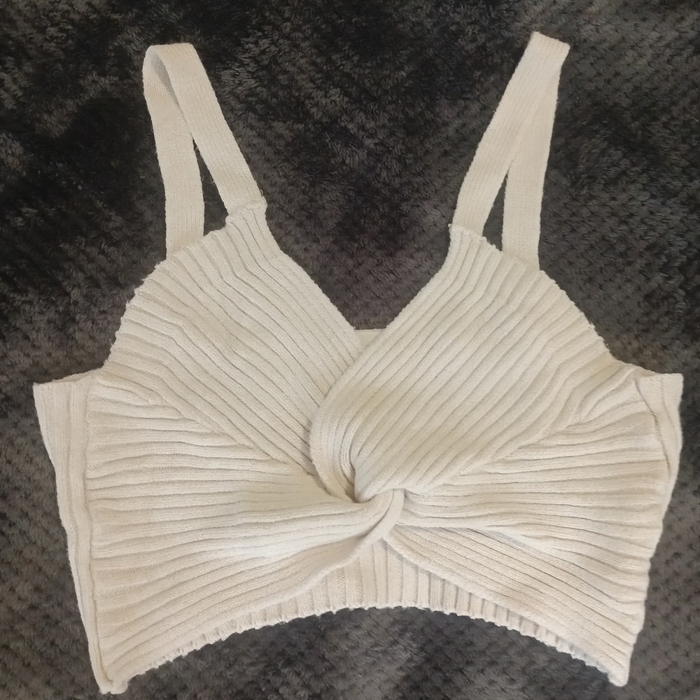 Debut Cream Ribbed Tie Front Tank Top
